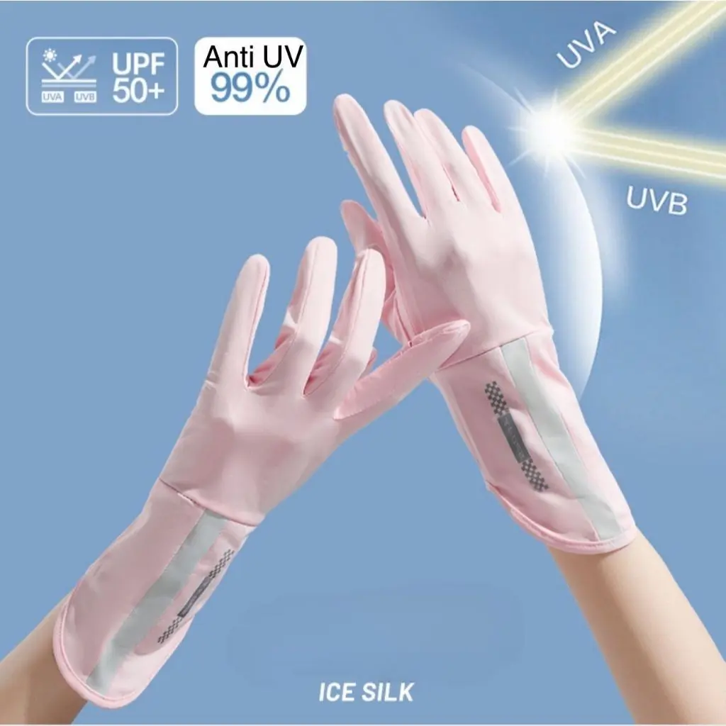 Sarung Tangan Panjang Anti UV Matahari Gloves Polos Ice Silk Sejuk Anti Panas Halus