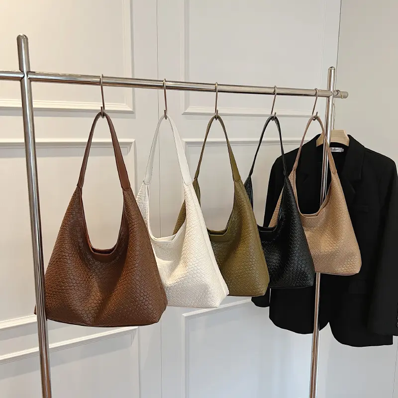 Pu Popular Fashion Woven Commuter Tote Simple Special-Interest Design Underarm Bag Large Capacity Shoulder Crossbody Bag