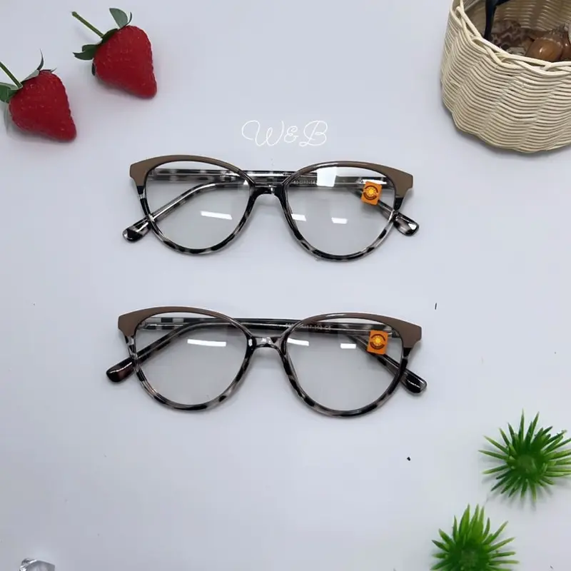 (Beli 1 kacamata non normal Gratis 1 cateye Random) Frem Kacamata Photocromik Free Bok Dan Lap Kode RA608 Leopartpink Lensa Frame Eyewear 1