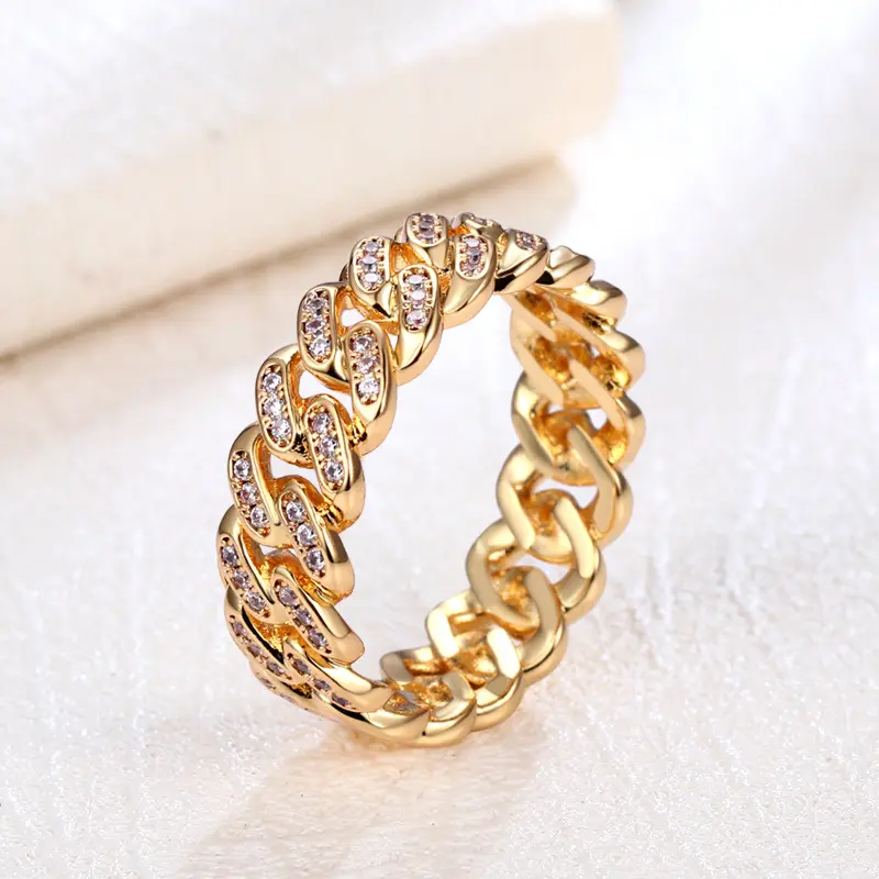 Cuban Link Ring for Men Iced Out Zircon Mens Punk Accesorios Hippie Rock Fashion Hip Hop Women Jewelry OHR021