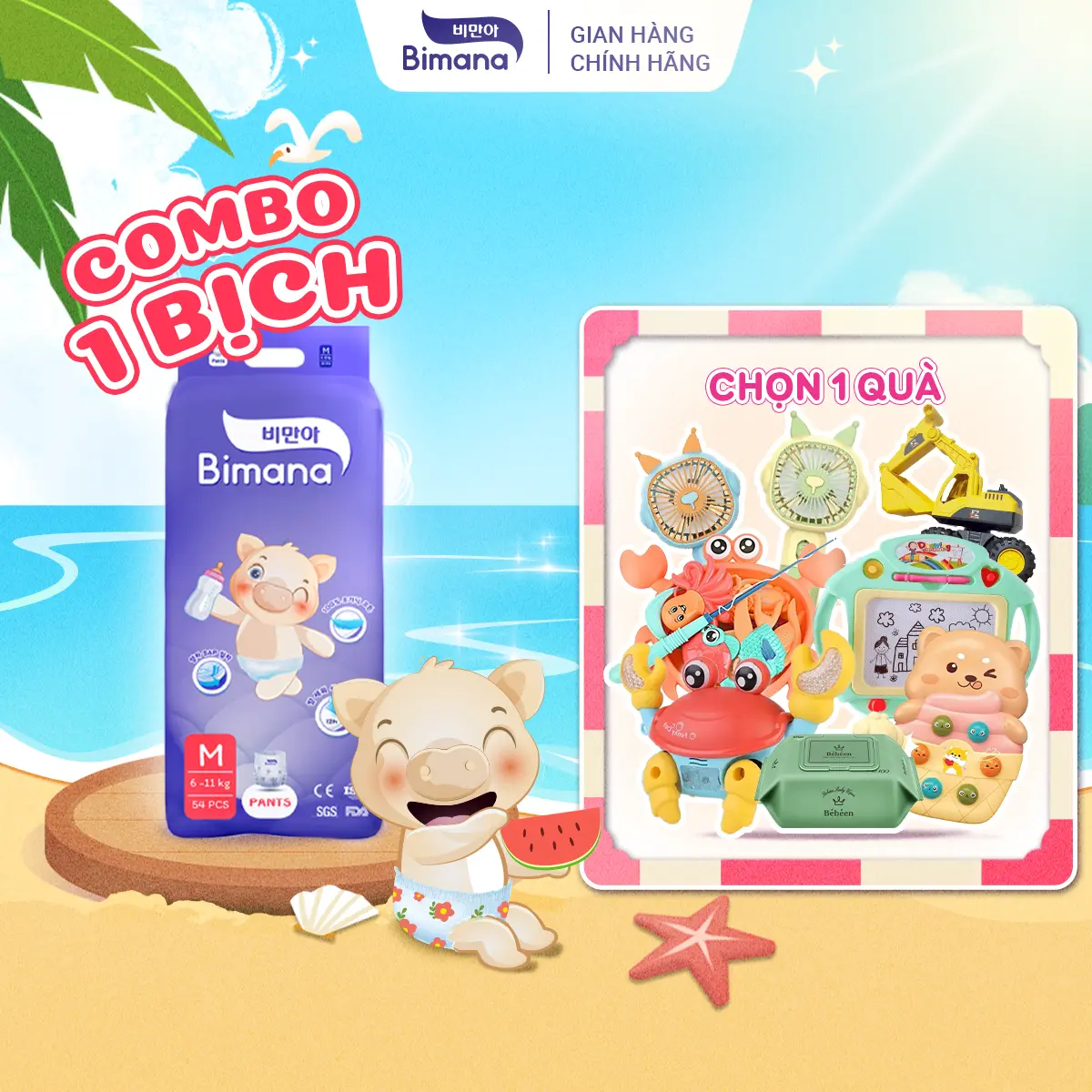[CHỌN 1 QUÀ] COMBO 1 BỊCH Tã bỉm Bimana Hàn Quốc thấm hút tốt, mỏng thoáng