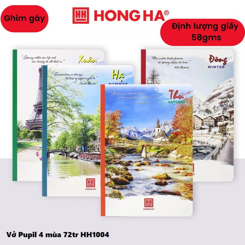 Vở Kẻ Ngang Hồng Hà 4 mùa Pupil B5 72, 120, 200, 300 trang, tập vở kẻ gáy ghim dành cho học sinh, sinh viên- Giao hình, màu ngẫu nhiên