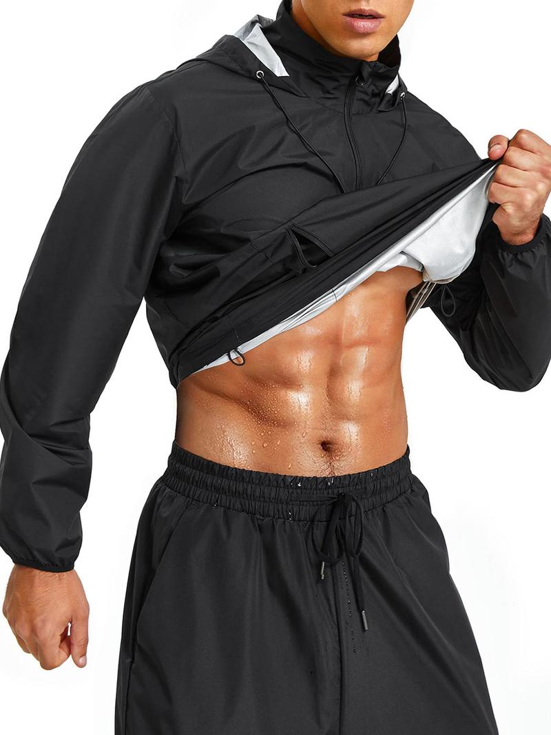 Product Introduction of Men's Solid Pocket Drawstring Sports Jacket, Regular Fit Long Sleeve Half Zip Up Outerwear for Gym Workout Running, Casual Sportswear for Men 1