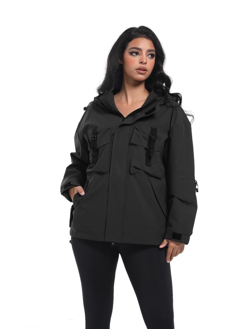 Product Introduction of Unisex's Solid Color Drawstring Pocket Zip Up Hooded Sports Jacket, Casual Long Sleeve Windproof Outerwear for Outdoor Activities, Sportswear Clothing for Fall & Winter 5