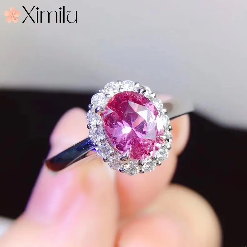 XIMILU Original Pink Ring Female Oval Classy Jewelry Korean Accessories Ring for Women Fashion Ring for Men Cute Couple Rings Bohemian Valentines Gift for Girlfriend singsing
