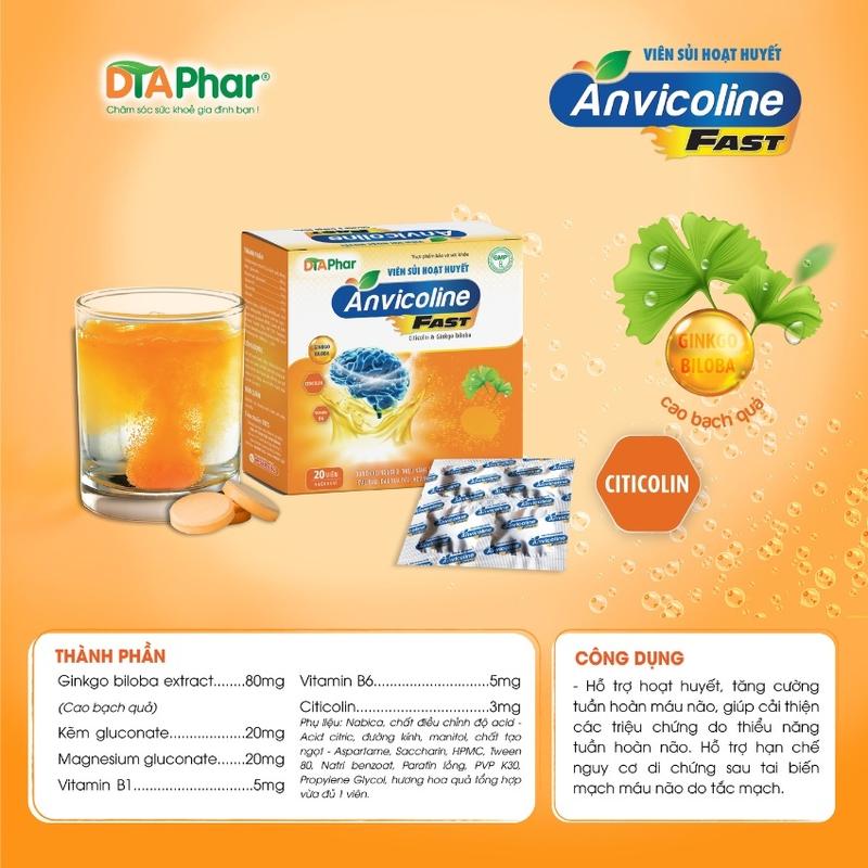 Viên sủi hoạt huyết dưỡng não anvicoline fast tăng tuần hoàn máu não,giảm đau đầu, chóng mặt 20 viên 2