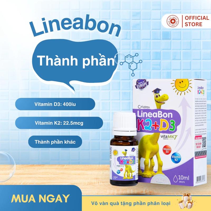 vitamin D3K2 Lineabon tinh khiết hỗ trợ hấp thu canxi dạng nhỏ giọt tiện lợi 10ml Cho Bé Men Vi Sinh 2