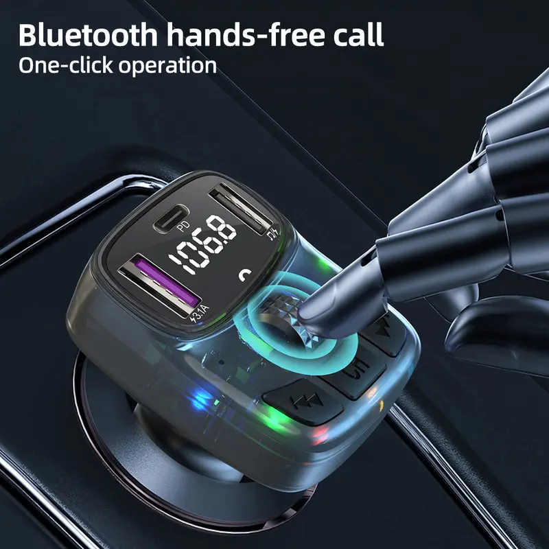 Bluetooth trên ô tô, Bộ phát FM Bluetooth 5.3, Rảnh tay sạc, Bộ điều chế vô tuyến, Máy nghe nhạc MP3, với Bộ Chuyển Đổi sạc siêu nhanh PD15W, # 474909 2