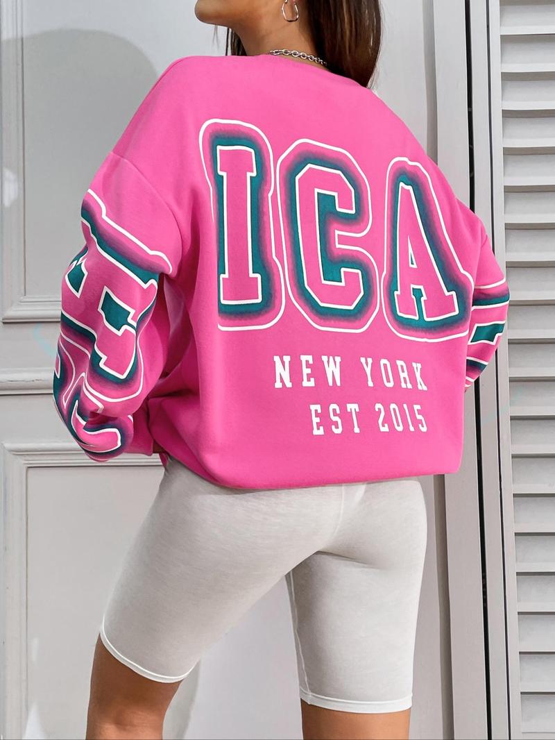 Product Introduction of Women's Letter & Figure Print Drop Shoulder Sweatshirt, Fashion Casual Long Sleeve Round Neck Pullover for Daily Wear, Ladies Spring & Fall Clothes, Summer Outfits 2024 9