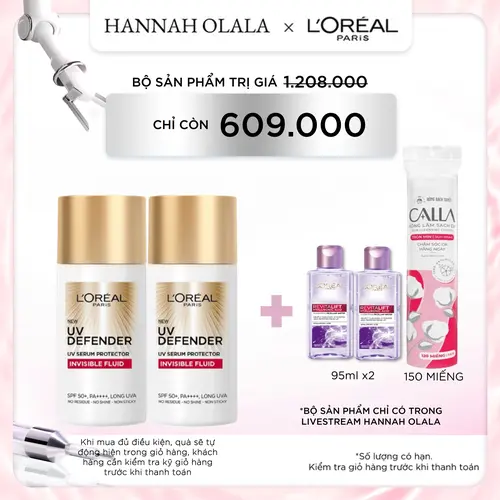 LOREAL x Hannah - Bộ 2 Kem chống nắng siêu mịn nhẹ bảo vệ da tối ưu L’oreal Paris UV Defender Serum 50ml SPF 50++ (50ml x 2)