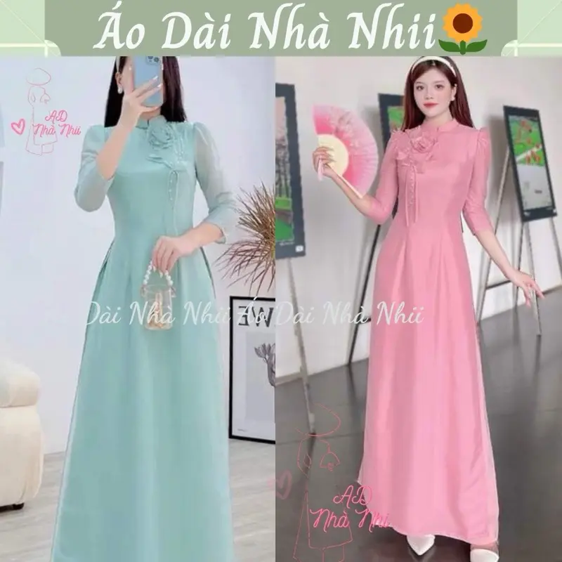 Áo dài voan tơ 4 tà đính hoa