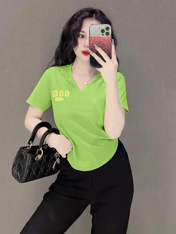 Áo Thun Ôm Cổ Tim Vạt Bầu Nữ [Mã B63], Form Tôn Dáng Cotton [6868] Top Women Cổ Trái Tim Màu Đen Shirt Cổ Tròn Sơ Mi Màu Trắng 4