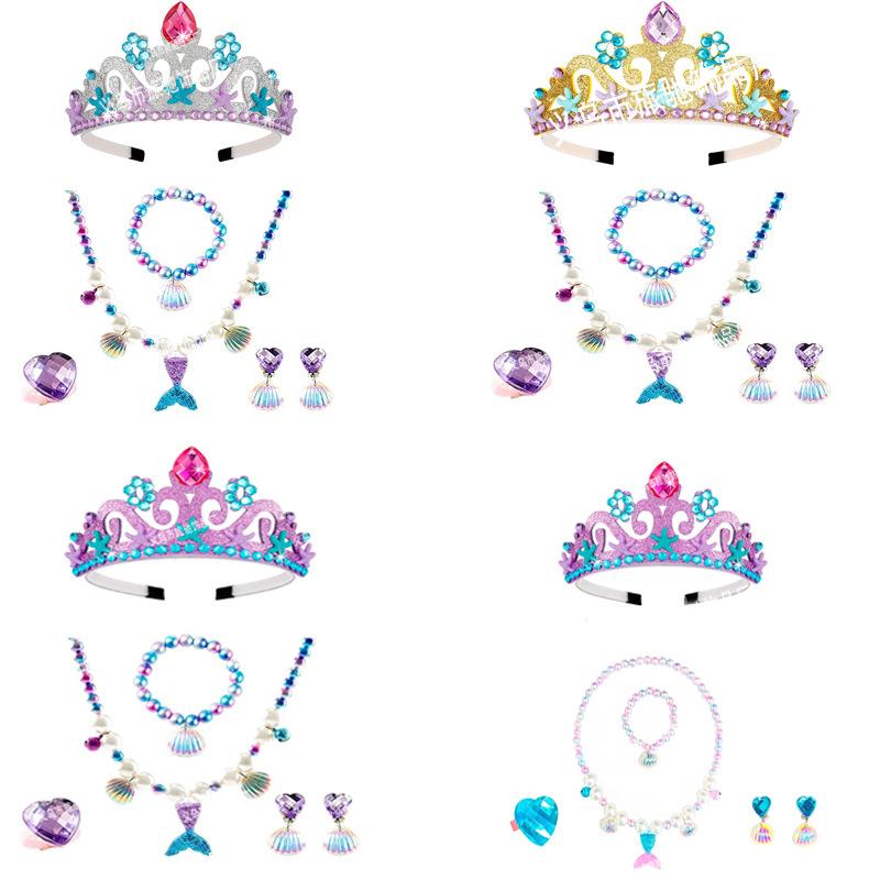 Mermaid Princess Party Headband Children's Shell Necklace Bracelet Ring Ear Clip Costume Set Accessories 0