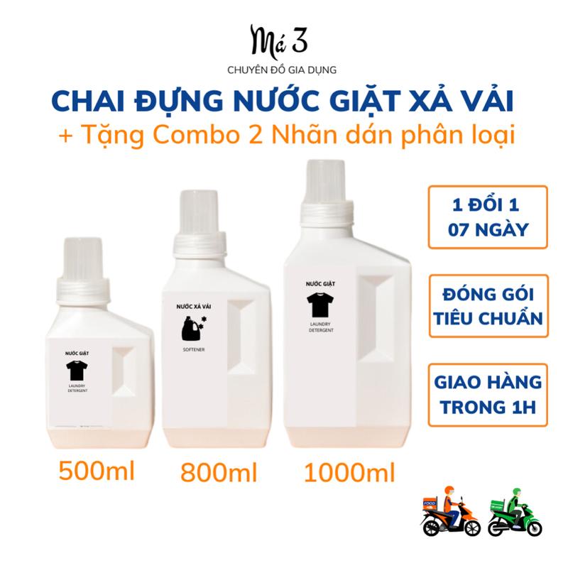  Chai đựng nước giặt xả vải loại nắp vặn 500ml 800ml 1000ml  tặng kèm nhãn tên chống nước  