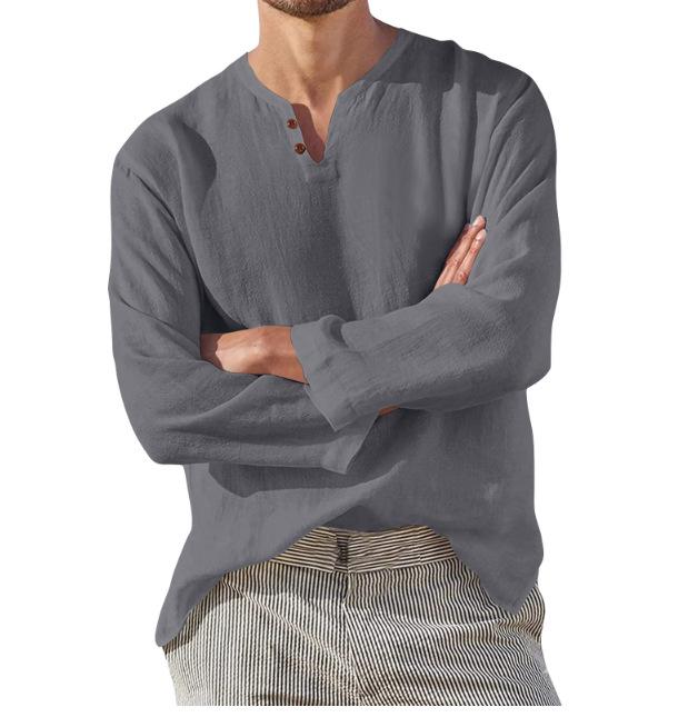 Product Introduction of Men's Casual Loose Fit V-Neck Long Sleeve Linen Beach Shirt kurta  lelaki alain delon kurt a lelaki hari  raya  outfit kurta  3  suku  lelaki 12