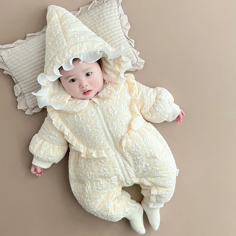  Body cao cấp hoạ tiết có lót lông Siêu Ấm màu Kem cho bé 4-13kg 