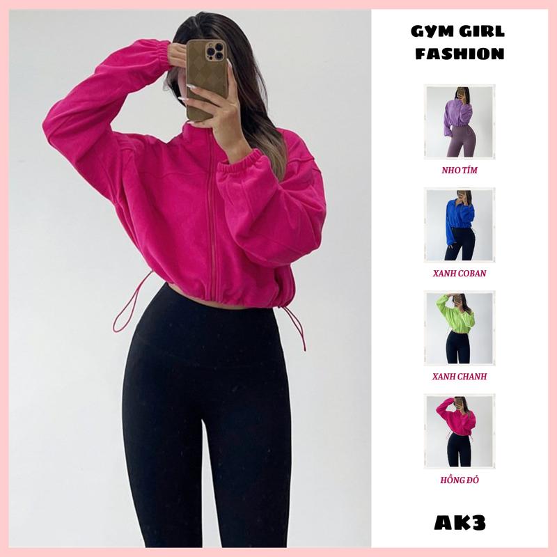 Áo Khoác Mã AK3: Áo Khoác Nỉ Thể Thao Tay Dài Ống Rộng Có Khóa Kéo Và Đường Rút Dây Thời Trang Nữ Sport