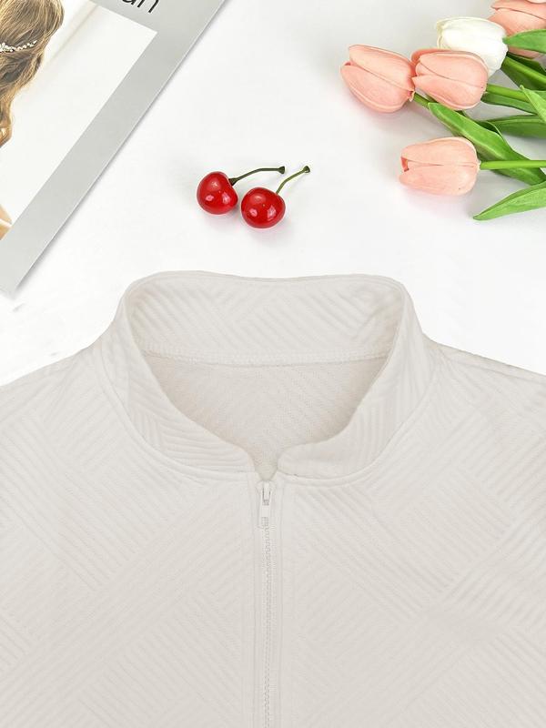 Women's Solid Color Zip Up Jacket, Elegant Casual Long Sleeve Outerwear for Daily Wear, Ladies Clothes for All Seasons 5