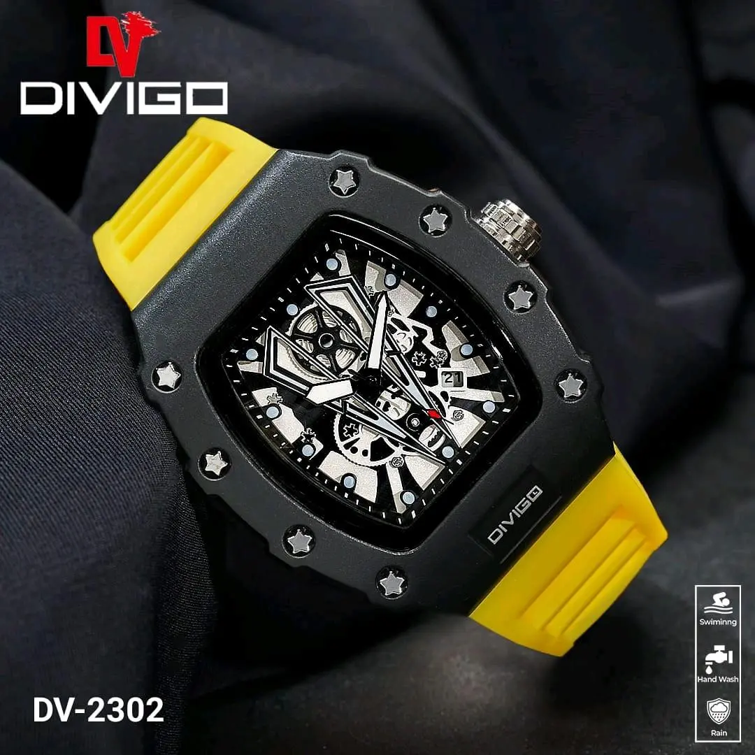 jam tangan pria divigo dv 2302 analog sport strab rubber tabggal aktif Analog