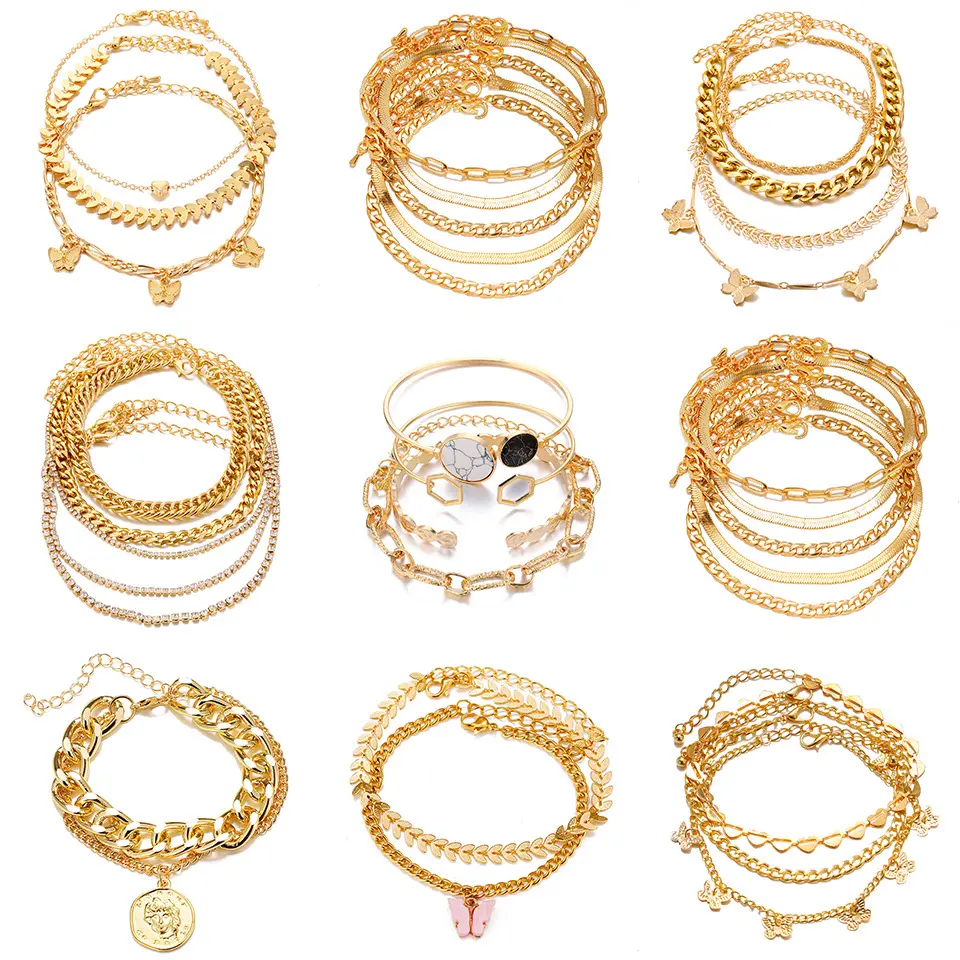 Personalized Retro Thick Straps Anklet Suit Cold Style Retro Anklet Bracelet Suit for Women