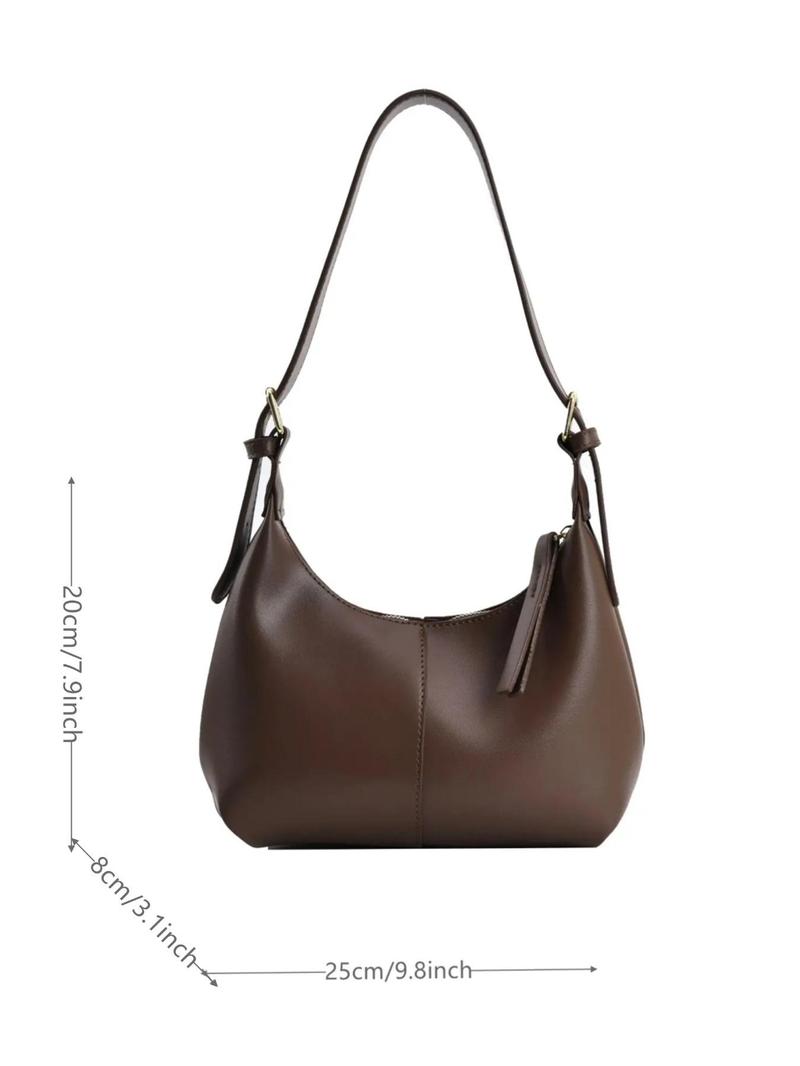 Product Introduction of Women's Simple Style Solid Color Hobo Bag, Fashionable Belted Design Shoulder Hobo Bag for Women, Casual Trendy Shoulder Bag For Daily Use 2