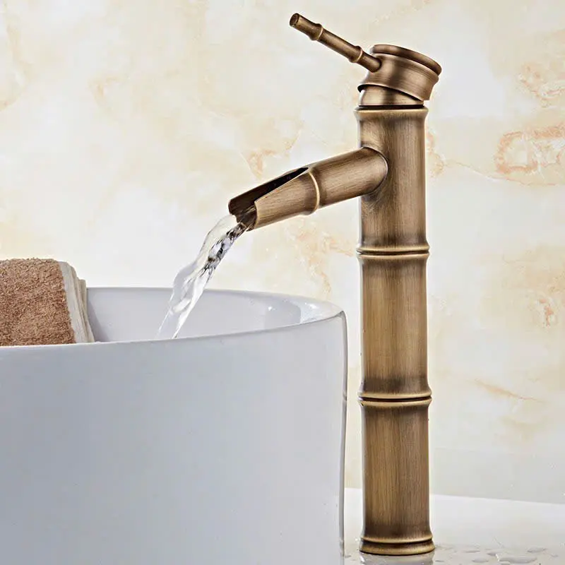 Vòi lavabo nóng lạnh Đồng hình ống trúc, 30cm, giả cổ, sang trọng, tinh tế 4