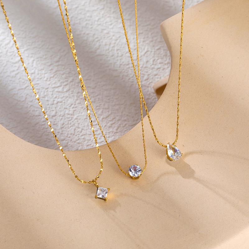  Vòng Cổ Nữ Mặt Dây Chuyền Zircon Hình Giọt Nước Đường Hình Vuông Kim Cương Đơn Làm Bằng Thép Titan Không Phai Màu 18K Đơn Giản Và Tinh Tế Dây Chuyền Xương Đòn Thích Hợp Làm Quà Sinh Nhật Cho Bạn Gái Mẹ Và Vợ Không Đen 