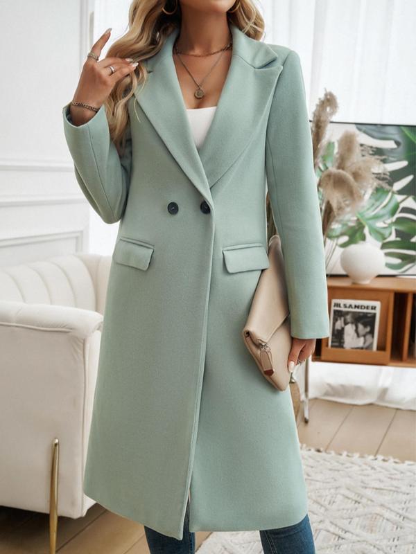 Women's Solid Button Front Pocket Overcoat, Casual Long Sleeve Lapel Neckline Coat for Fall & Winter, Women's Clothing for Daily Wear 0