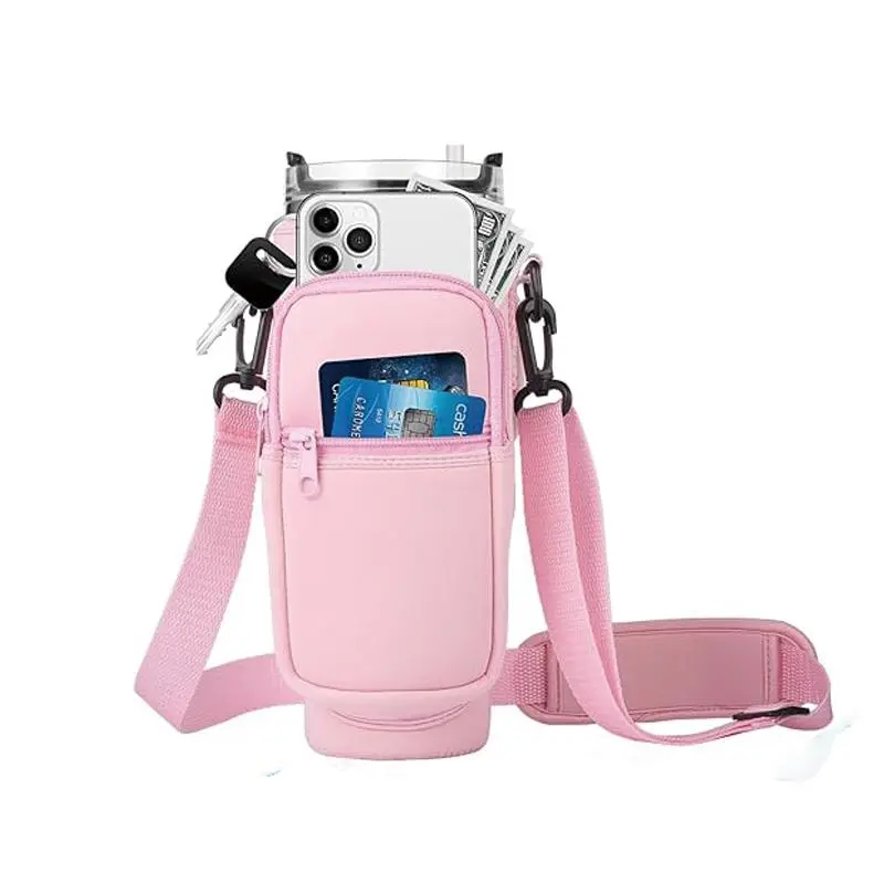 Portable Tumbler Holder with Adjustable Shoulder Strap (1 Count), Water Bottle Storage Bag, Drinkware Accessories for Travel & Hiking