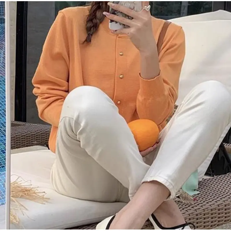 Áo Khoác Mới Cho Mùa Thu Và Mùa Đông, Phong Cách Hàn Quốc, Áo Len Kẹo Chống Lão Hóa, Dài Tay, Cổ Tròn, Áo Cardigan Dệt Kim Cho Nữ Top Women 8