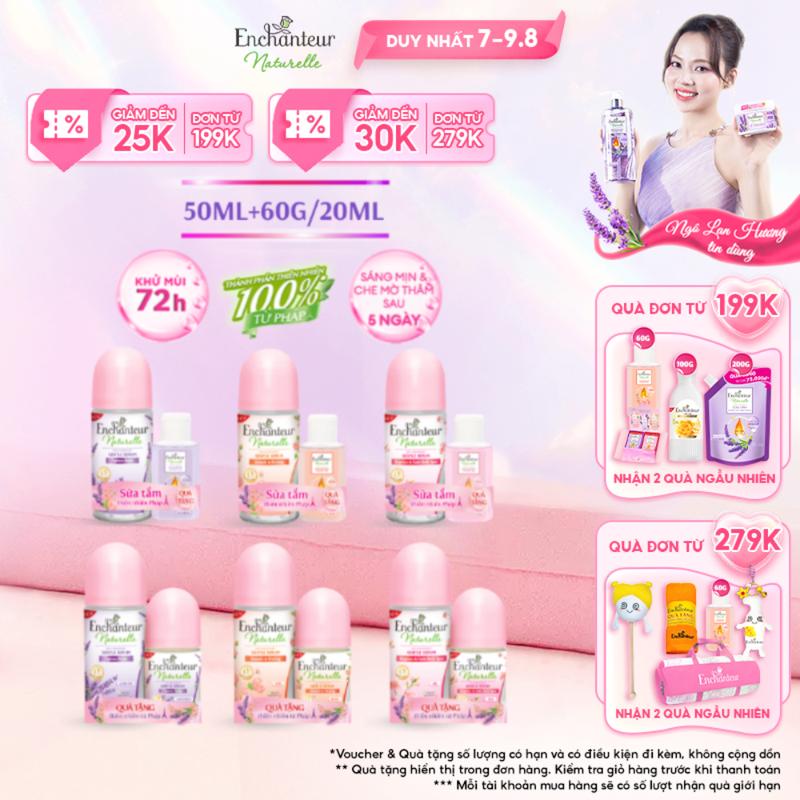 [TẶNG 1 SỮA TẮM 60G/LĂN 20ML] Lăn khử mùi Enchanteur Naturelle Iris/Lavender/Rose 50ml + Sữa tắm Naturelle 60g hoặc Lăn Khử Mùi 20ml