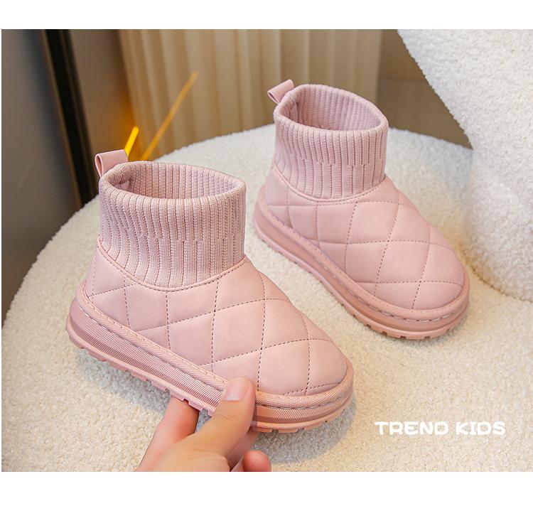 Product Introduction of Children's Boots Sock Style Snow Boots Girls Short Boots Kids Cute Sewing Autumn Winter New Warm Cotton Shoes for Boys Unisex PU 17