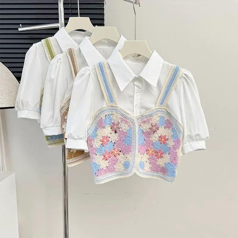 XẢ KHO NGHỈ BÁN Áo len kiểu nữ chất dệt kim mix tay sơ mi cotton dáng ngắn form vừa họa tiết thổ cẩm pastel 3 màu Kozoda Women AL256A Top