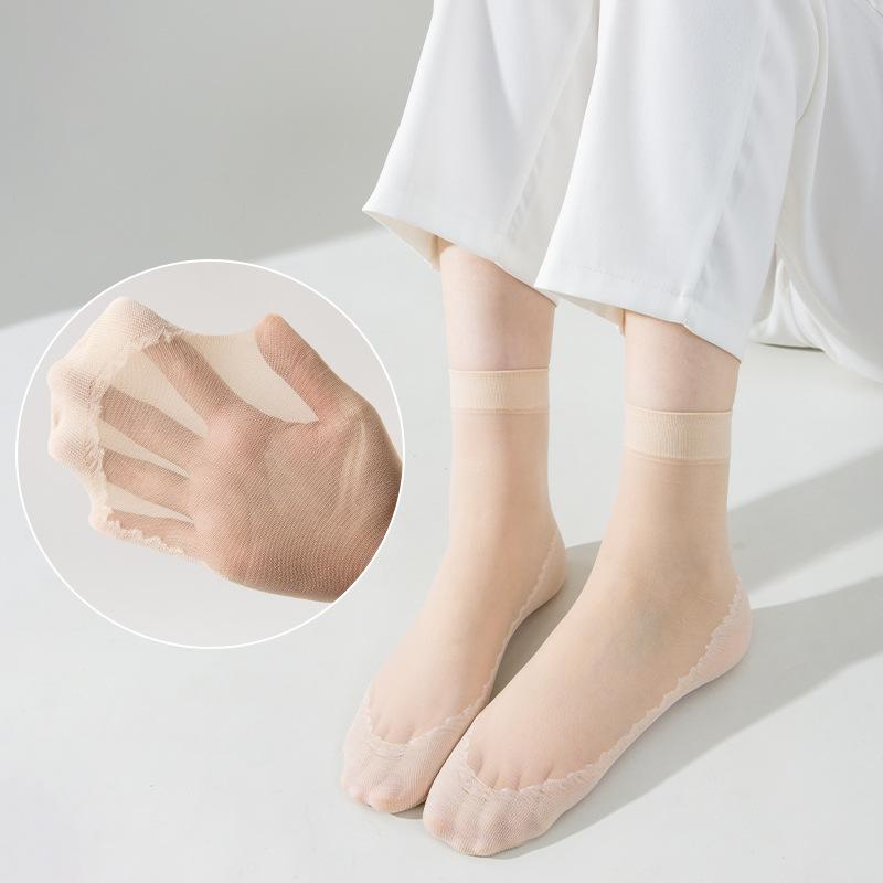 Thin Cotton Bottom Non-slip Stockings for Women Anti-snagging Durable Summer Transparent Crystal Short Socks 7