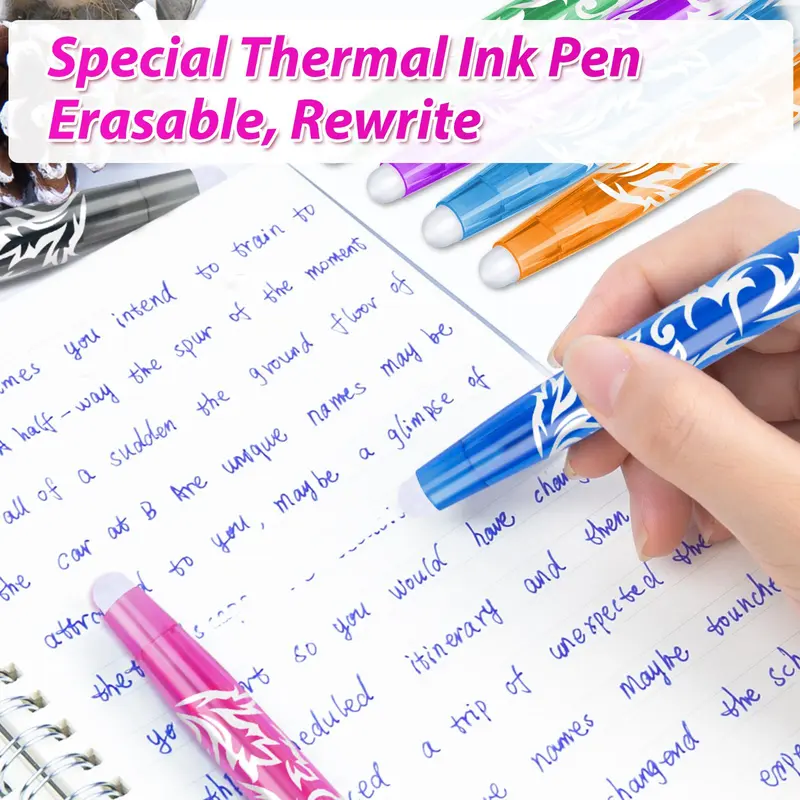 Erasable Gel Pen, 8 Counts 0.5mm Erasable Ballpoint Pen with Eraser, Writing Stationery for Students School Office Home, Ballpen Set 4
