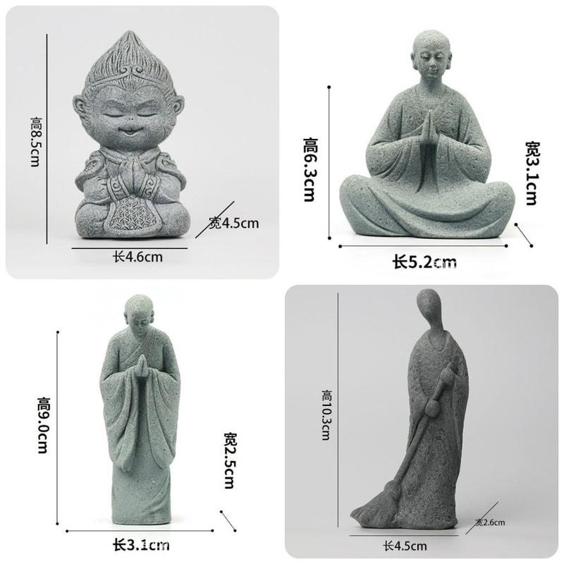 Tượng Tôn Ngộ Không, Sư Quét Lá, Sư Thiền Bái Đá Sa Thạch Trang Trí Tiểu Cảnh, Bonsai, Bàn Trà Decor Decor Phòng Đồng 0