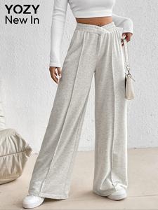 YOZY Women's Plain Wide Leg Pants, Casual Comfy Trousers for Daily Wear, Ladies Bottoms for All Seasons, Womenswear