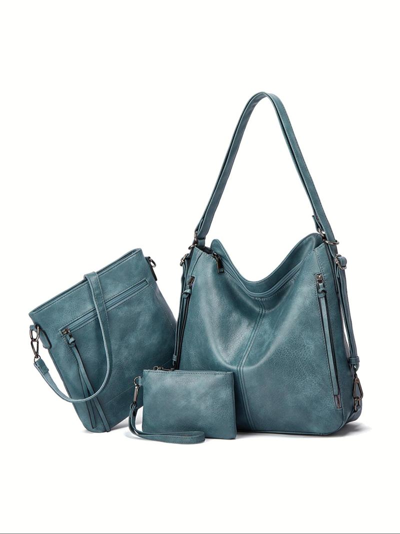 Product Introduction of Women's Fashionable Solid Color Tote Bag & & Shoulder Bag & Wallet Set, Casual Versatile Shoulder Bag Set for Daily Used, Trendy High-quality Daily Commuting Bag, Girl Shopping Bag 6