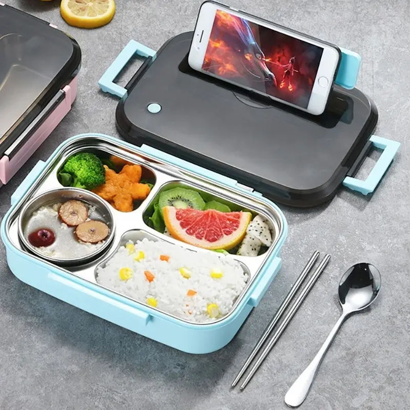 Kotak Makan Lunch Box 1000ml free sendok sumpit Stainless 3 / 4 Sekat Lauk Nasi Lauk Nasi 6