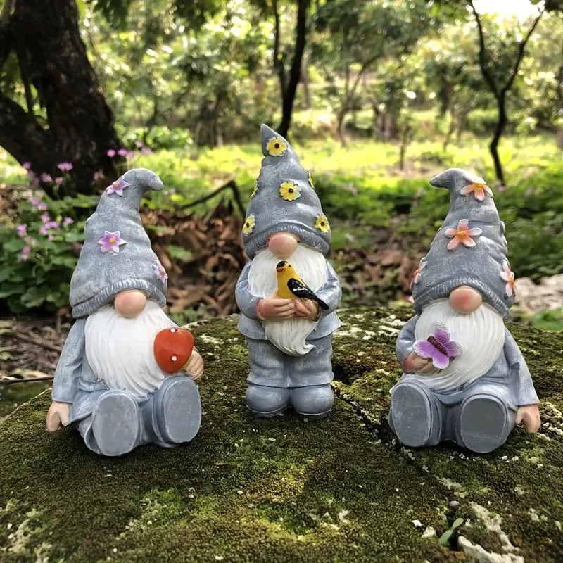 Garden Gnome Statue, 3 Counts/set Mini Resin Dwarf Ornament, Garden Decoration for Home Outdoor Yard Lawn, Home Decor Supplies 3