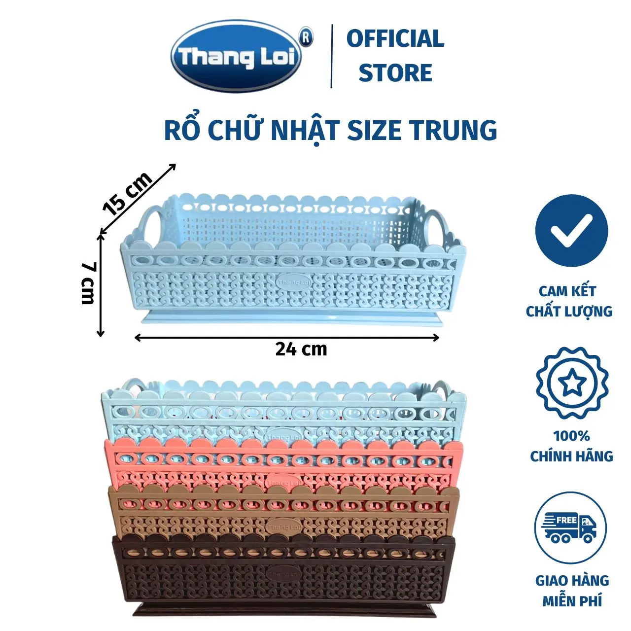 Rổ Nhựa Chữ Nhật Size Trung 24 x 15 x 7cm