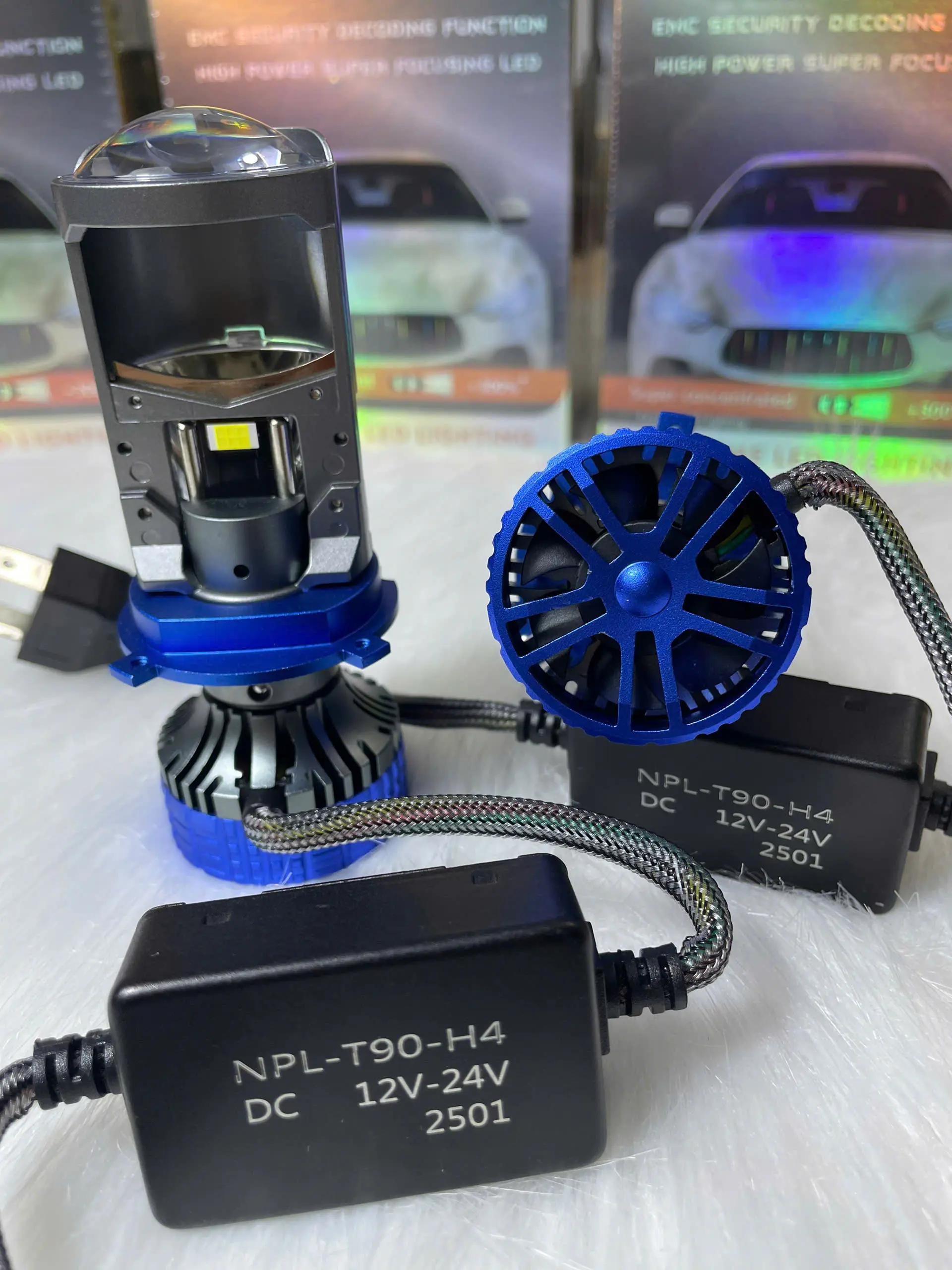 Đèn LED bi cầu mini T90 chân H4 lắp đặt cho ô tô, xe máy công suất cao mới nhất năm 2024