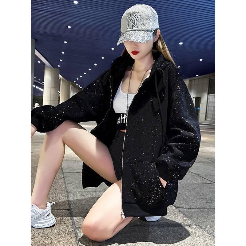 Áo Khoác Len Cardigan Có Khóa Kéo Có Mũ Trùm Đầu, Dành Cho Nữ, Dáng Rộng Vừa Vặn, Mùa Thu Và Mùa Đông, Phong Cách Thông Dụng Lót Lông Cừu, Hàng Mới Về 2024, Áo Sáng Bóng 2