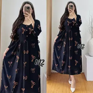 Dress Chibi Daster Lengan 3/4 Busui Kancing Bahan Rayon bisa untuk ibu Hamil Menyusui daster  rumahan Bumil hits