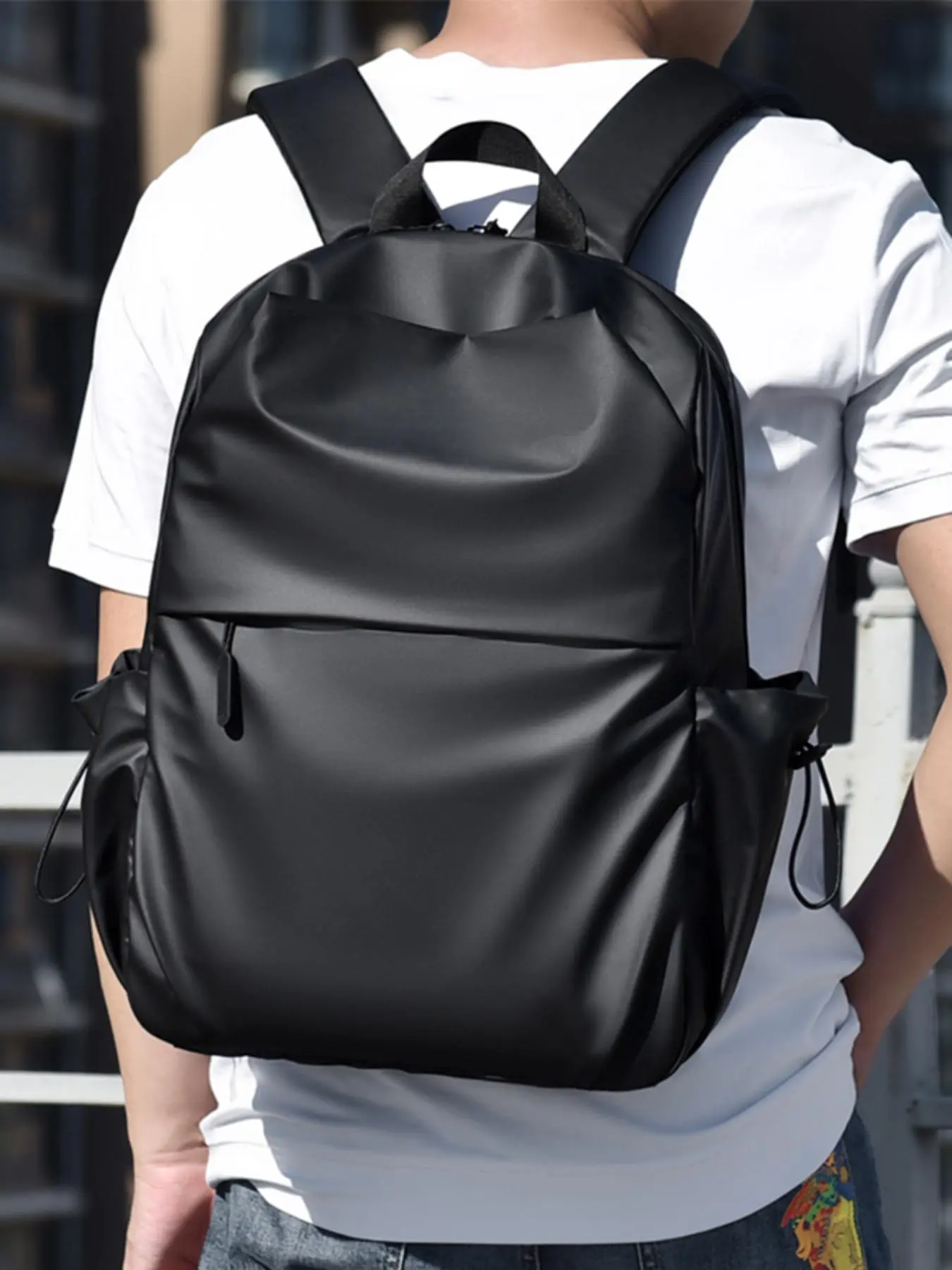 Unisex Minimalist Casual Plain Pu Leather Backpack, Simple Design Business Style Large Capacity Backpack, Trendy Computer Bag for Work & School & Daily Used