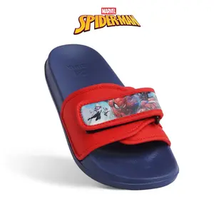 Zuma Kids Boys Slide Spiderman 3 Blue Red, Sandal Slop Anak Karet Slip On Polos, Biru Merah