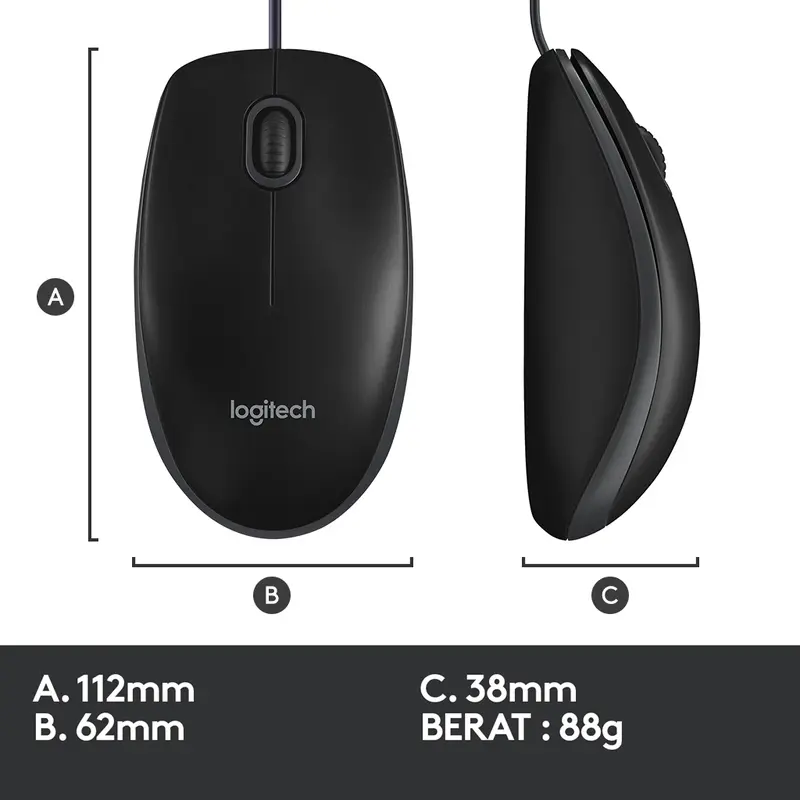 Logitech B100 Mouse Kabel USB Optical 5