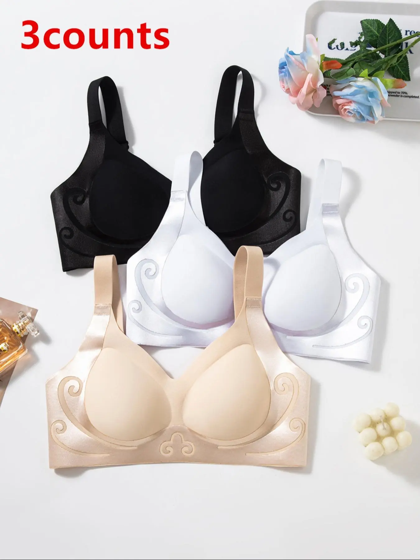 Women's Solid Wireless Bra, Adjustable Strap Bra, Soft Comfy Breathable Lingerie for Daily Wear