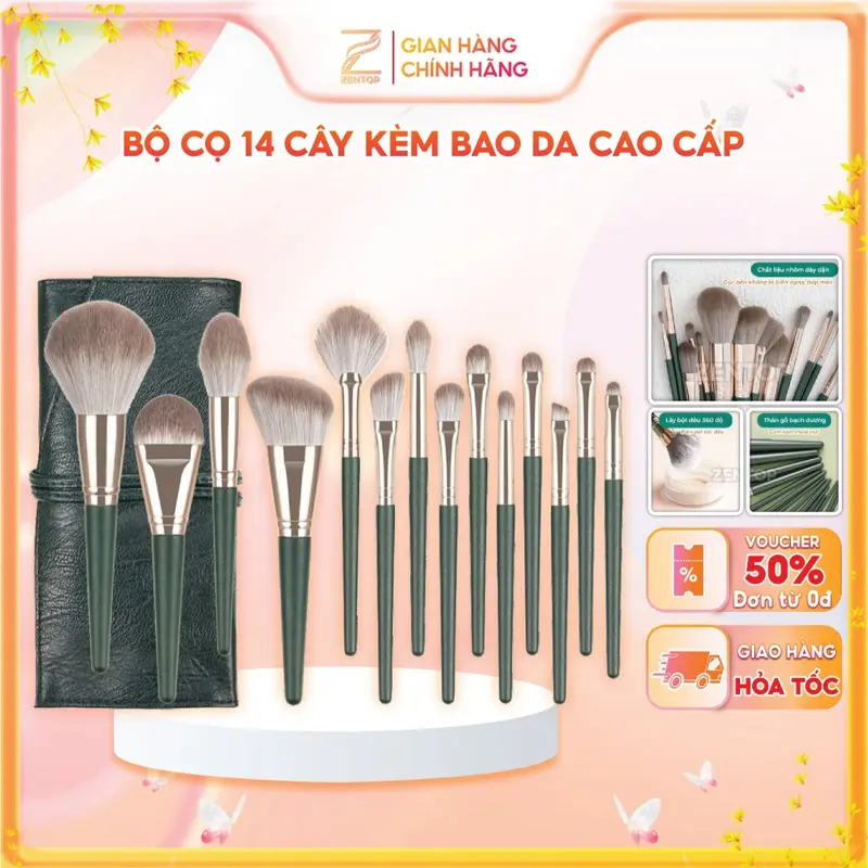 Bộ cọ trang điểm 14 cây CAO CẤP cọ lông mềm cọ đánh nền đánh phấn mắt cọ che khuyết điểm kèm BAO DA sang chảnh ZENTOP Mỹ Phẩm Cosmetic 0