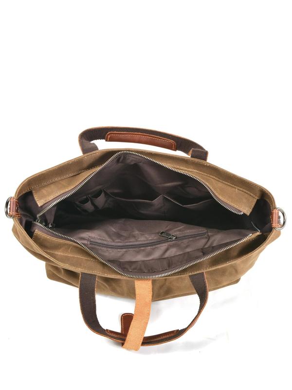 Men's Casual Plain Zipper Tote Bag, Fashionable Vintage Canvas Shoulder Bag for Daily Used, Casual Trendy Versatile High-quality Daily Commuting Bag 7